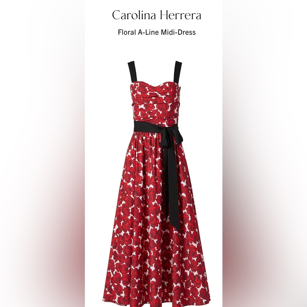Carolina Herrera Floral A-Line Midi-Dress